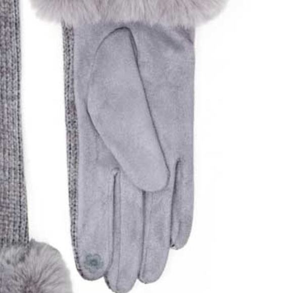 Women's Winter Gloves Faux Fur Chenille Gray Smart Gloves Finger Text - Picture 4 of 6